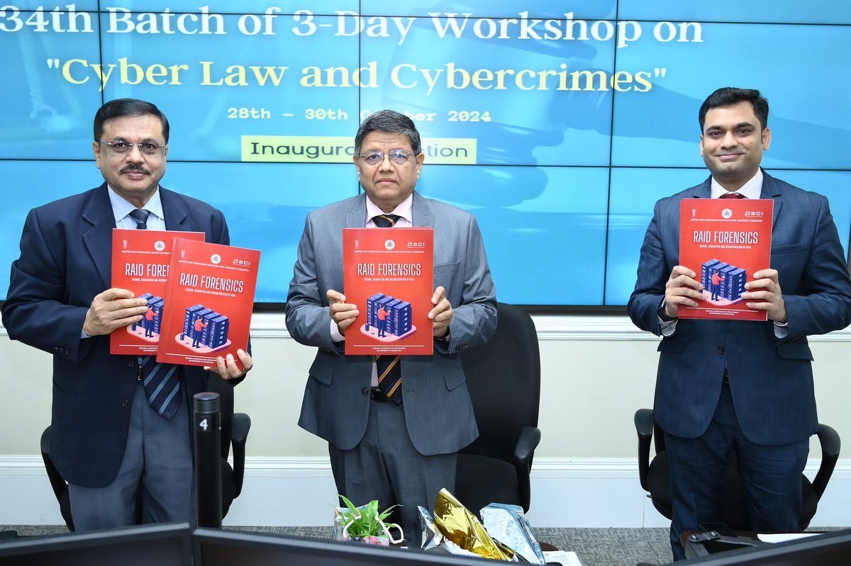 CybercrimeCID's tweet photo. A research report on 'RAID Forensics', prepared by #CCITR was released by Shri Kamal Pant, IPS (Retd) today.
The report will guide LEA in handling RAID (Redundant Array of Independent Disks) configured devices. Congratulations to author @shashidhartk1
#DFIR #Forensics #CyberSec https://t.co/pMXMtArPYc