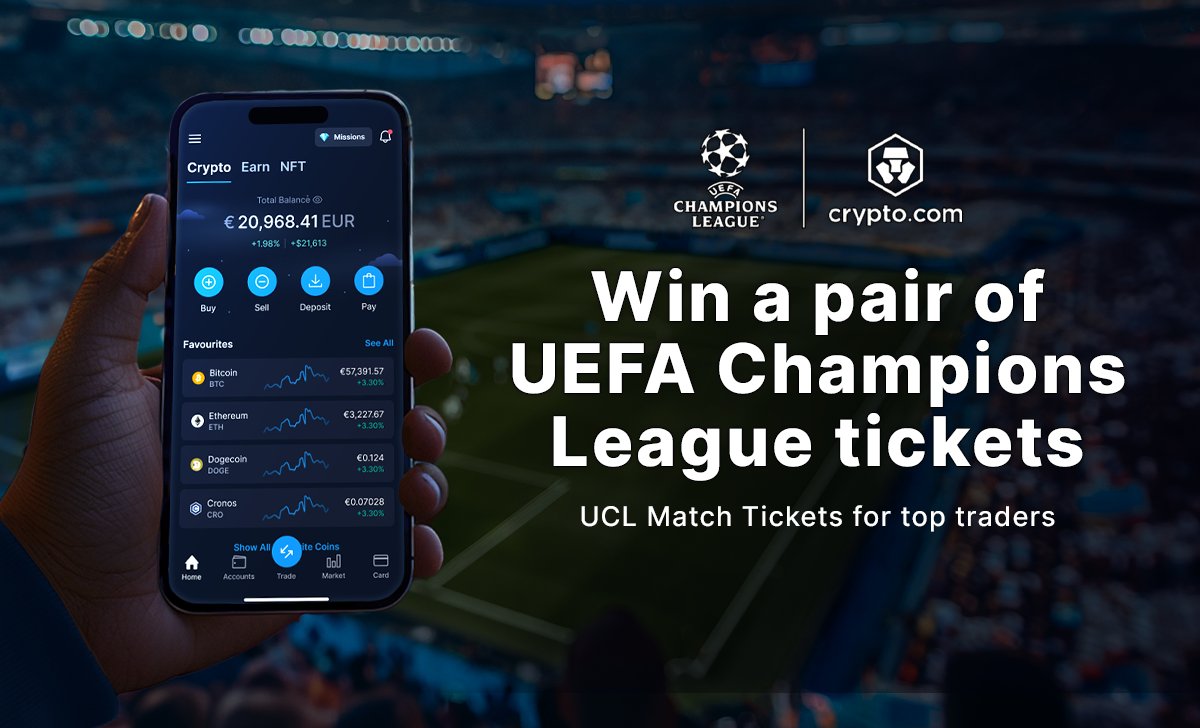 ⚽ UCL Match Day Campaign ends today ⚽ ✓ Trade CRO for a chance to win a  pair of 2025 UEFA Champions League tickets 🇪🇺 Exclusive to EU users Learn  More 👉 https://t.co/1WV2QFd5TU #UCLwithCryptocom