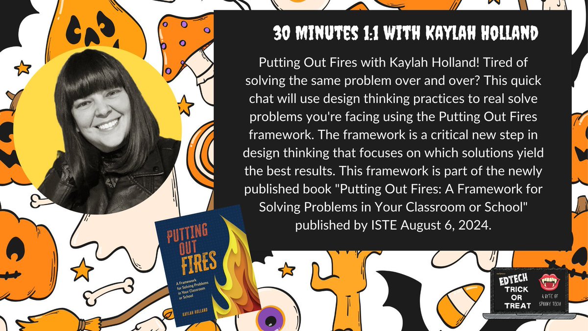 HollandKaylah's tweet photo. 🔥 🔥 Tired of tackling the same classroom problems? Register to attend the EdTech Trick or Treat to win a 1:1 session with me @HollandKaylah to learn how to succeed at #puttingoutfires!! 

Register here: https://t.co/11cMpRcblK  

#BEEGOLD 

@mrshowell24 @dramatickat https://t.co/c6SCM2wBPR
