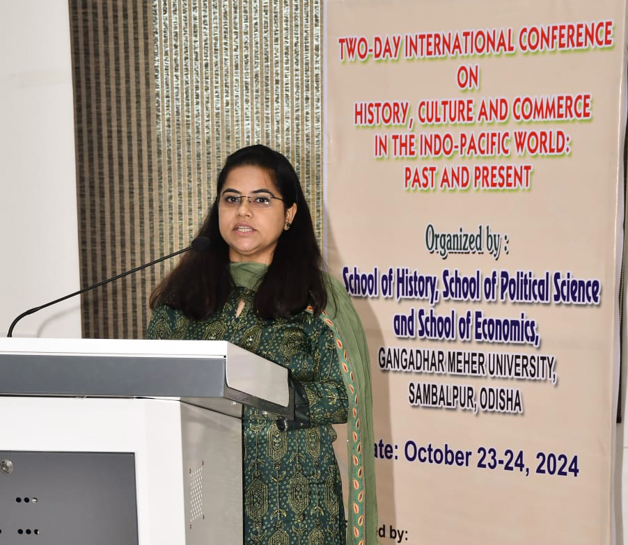 ICWA_NewDelhi's tweet photo. In collaboration with #ICWA, Gangadhar Meher University, Sambalpur, Odisha organized the Twelfth Biennial International Conference on the theme "History, Culture and Commerce in the Indo-Pacific World: Past and Present" from 23-24 October 2024 along with the Indian Association for Asian and Pacific Studies and Indian Council for Social Science Research @icssr. Dr. Teshu Singh @T18singh, RF, ICWA represented the Council at the Conference and made presentation on India's Indo-Pacific vision and current geopolitics and geo-economics in the region.