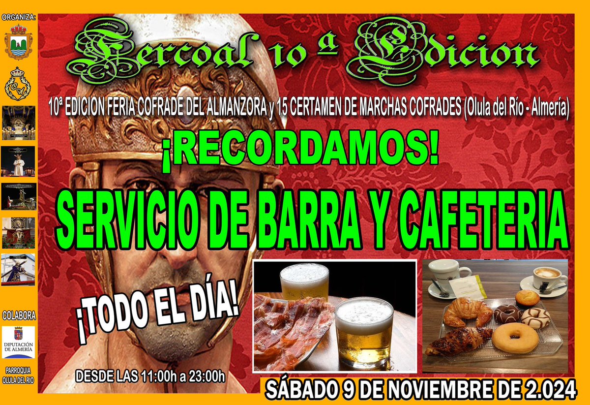 ¡𝗦𝗘𝗥𝗩𝗜𝗖𝗜𝗢 𝗗𝗘 𝗕𝗔𝗥, 𝗖𝗔𝗙𝗘𝗧𝗘𝗥𝗜𝗔-𝗕𝗢𝗟𝗟𝗘𝗥𝗜𝗔 𝗧𝗢𝗗𝗢 𝗘𝗟 𝗗𝗜𝗔!

🥐🥯🍞🥖🥨🧀🧈🥞🍖🥩🥓🌭🍔🍟🍕🥪🍢🍡🍰🧁🥧🍦🍨🎂🍮🍭🍬🍫🍿🍩🍪🍷🍷🥃🥃🍺🍺🍻🍻🍹🍹

¡Ya no tienes excusas! TE ESPERAMOS!
𝐒𝐀𝐁𝐀𝐃𝐎 𝟗 𝐍𝐎𝐕𝐈𝐄𝐌𝐁𝐑𝐄