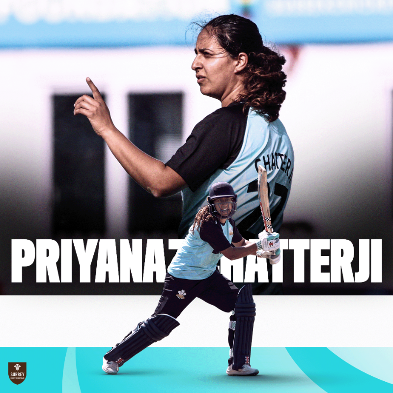 surreycricket's tweet photo. Four sign for Surrey from 2025 ✍️🪶

Priyanaz Chatterji, Charlotte Lambert, Bethan Miles, and Jemima Spence will be wearing Surrey colours next season 👏

This move brings the number of players contracted by the Three Feathers for next year to 18!

🤎 | #SurreyCricket