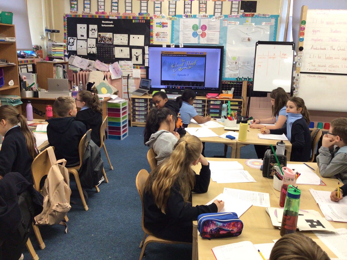 Today p5B have been listening to an audio story. We have explored how an atmosphere has been created by the use of sound effects and reading with expression.