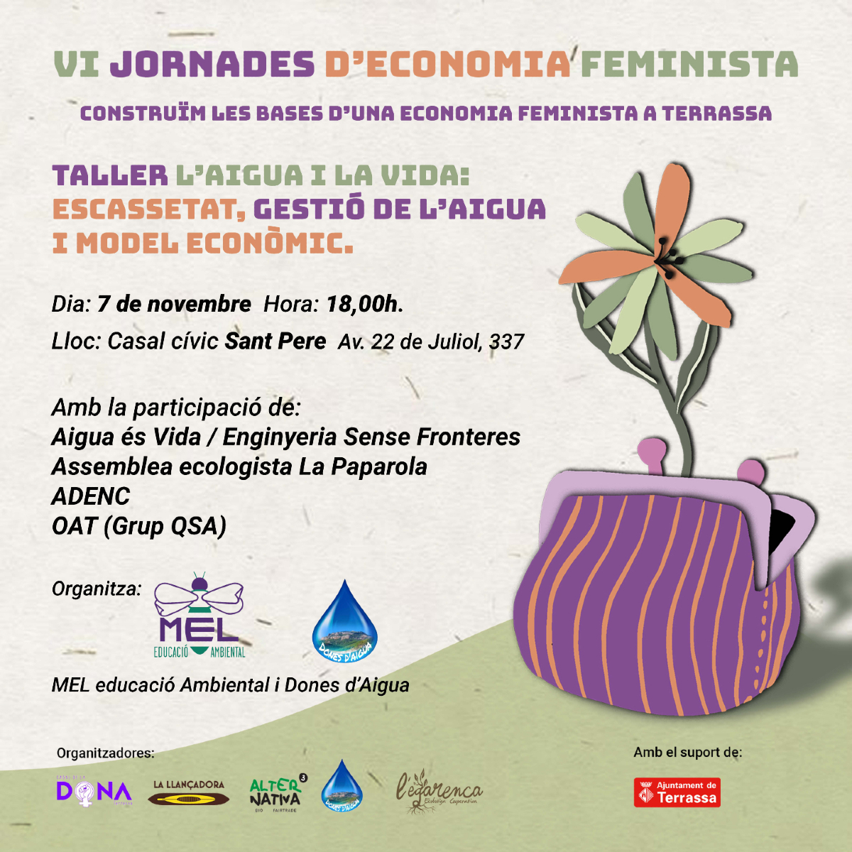 🌍💧 Taller sobre Aigua, Escassetat i Economia
#JornadesEconomiaFeminista

🗓️ Dijous 7 de novembre, 18h
📍 Casal Cívic Sant Pere (Terrassa)

🔗 Més informació: lallançadora.cat/esdeveniment/l…