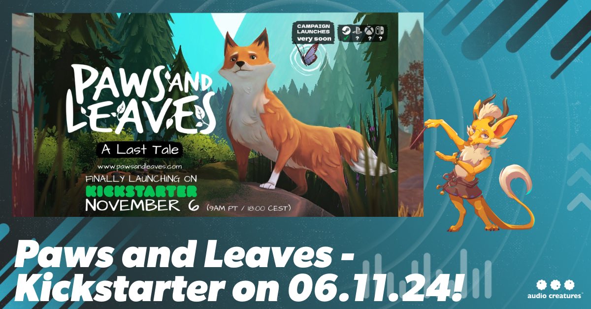Save The Date! 🦊 

We are happy to help the wonderful team from grownarts for their Kickstarter campaign of the game <a href="/pawsandleaves/">Paws and Leaves 🦊</a>!🍃 

Look out for the 6th of November and check out their Kickstarter pre-launch side!

#gamedev #indiegame #kickstarter #fox