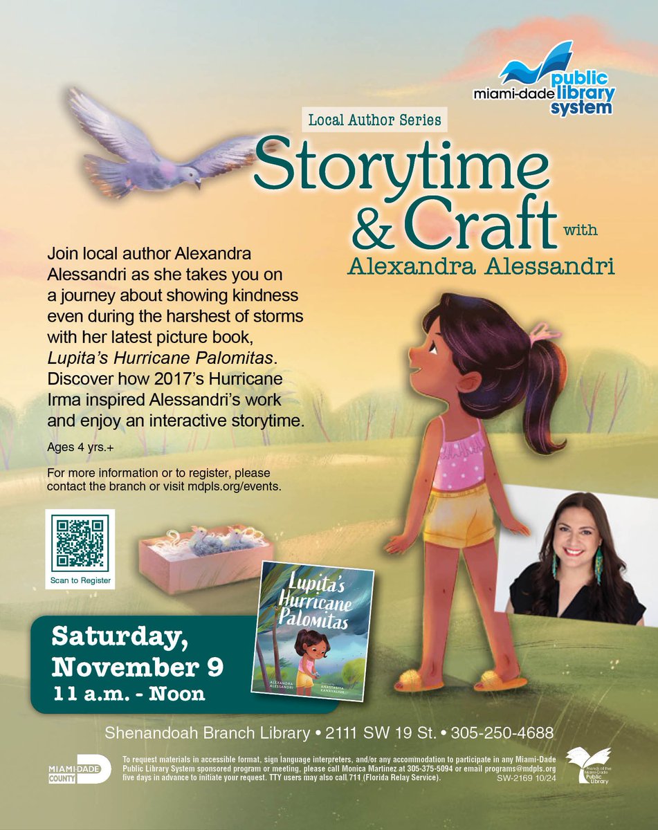 🌺 Alexandra Alessandri (updates only) 🌺 (@apalessandri) on Twitter photo #Miami friends!!
Join me on Sat, 11/9 from 11-12 pm at <a href="/MDPLS/">Miami-Dade Libraries</a> Shenandoah Branch Library!
Discover the inspiration behind LUPITA’S HURRICANE PALOMITAS & hear the story during an interactive storytime! We’ll wrap up w/ a fun craft!
To RSVP, visit: mdpls.org/event/11989141 #Miami friends!!
Join me on Sat, 11/9 from 11-12 pm at <a href="/MDPLS/">Miami-Dade Libraries</a> Shenandoah Branch Library!
Discover the inspiration behind LUPITA’S HURRICANE PALOMITAS & hear the story during an interactive storytime! We’ll wrap up w/ a fun craft!
To RSVP, visit: mdpls.org/event/11989141