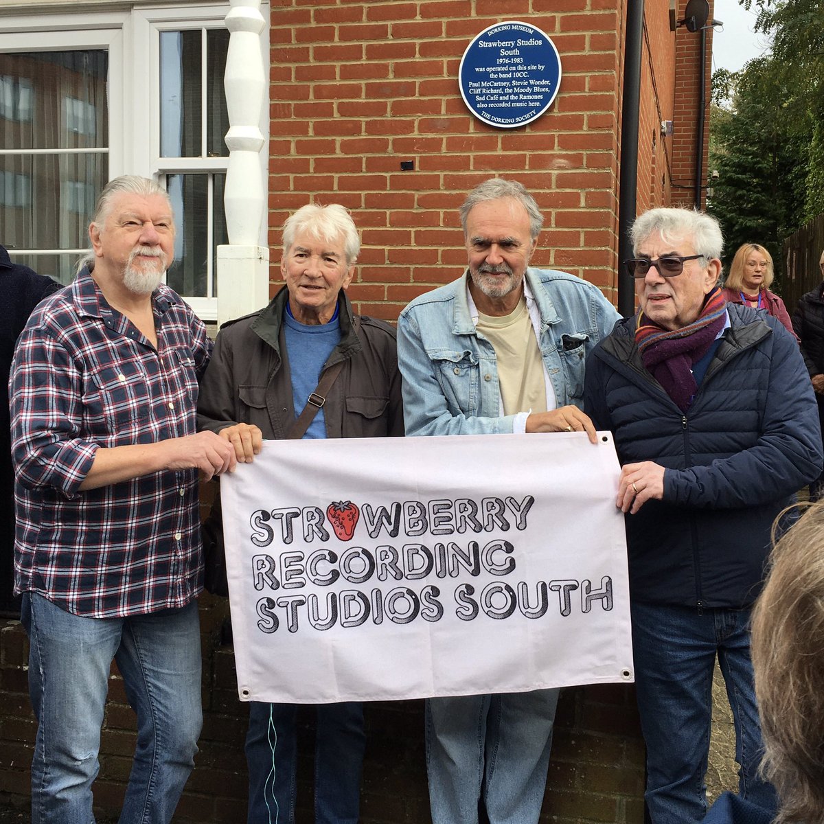 Great to welcome music legends 10cc back to Dorking today, to unveil a blue plaque on the former site of Strawberry Studios South!