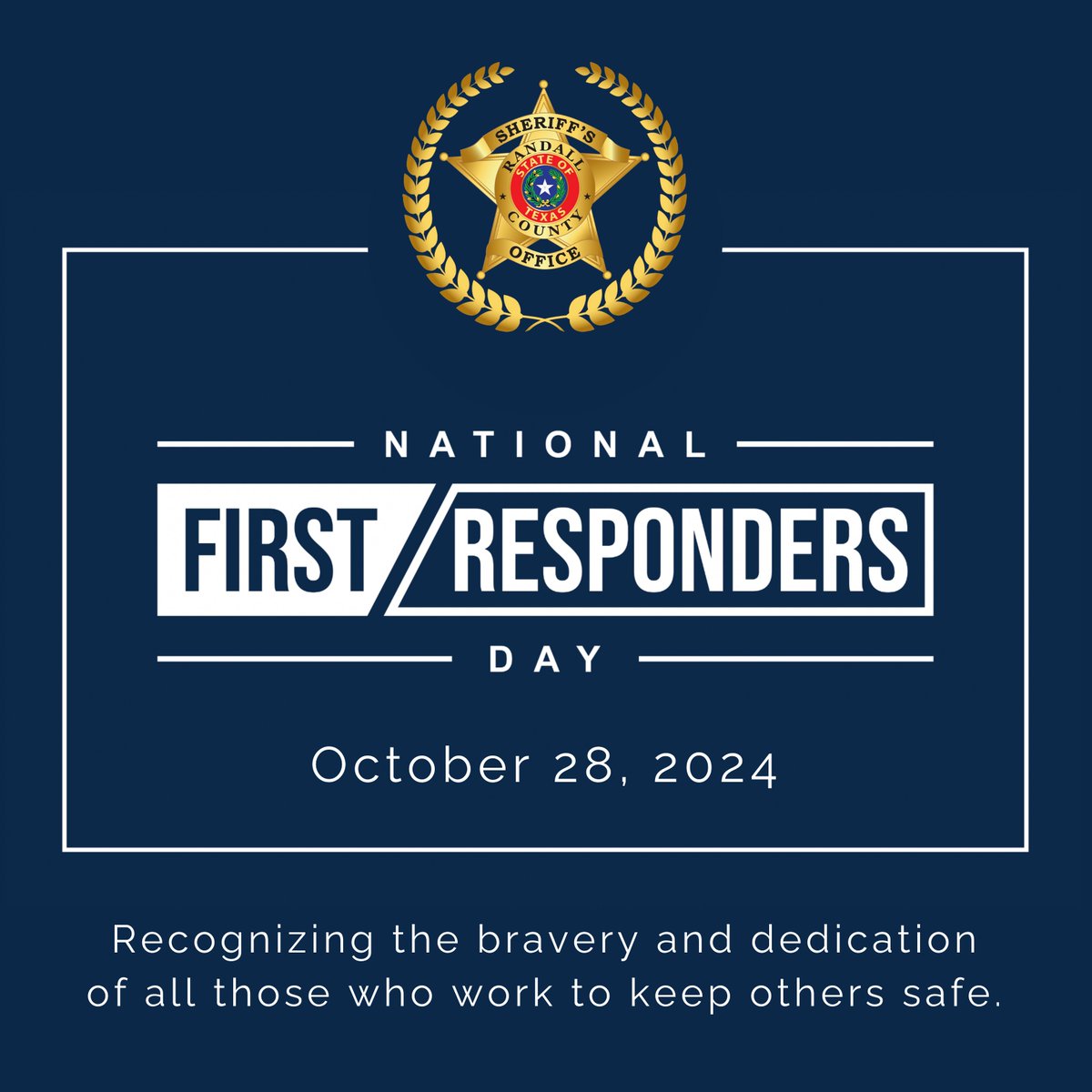 RandallCountySO's tweet photo. On this National First Responders Day, we pay tribute to every law enforcement officer, firefighter, and EMS personnel who has dedicated their life to keeping others safe. Your impact on our community is simply immeasurable.

#nationalfirstrespondersday #rcso #randallcounty https://t.co/JOYiKFttIJ