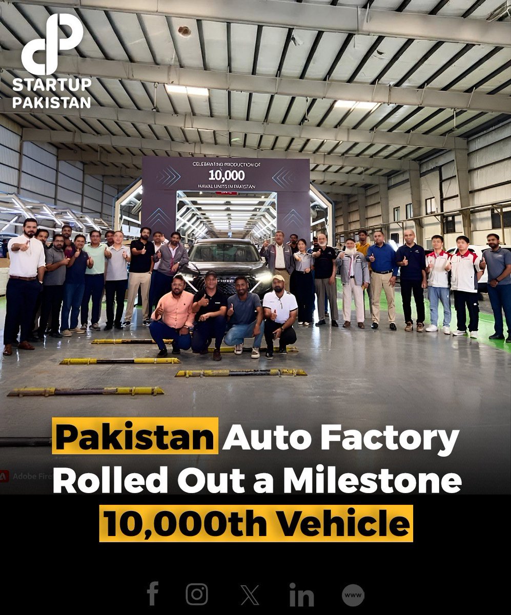 PakStartup's tweet photo. A milestone was achieved on 12 October as the 10,000th HAVAL vehicle rolled off the production line at SAZGAR Engineering Works Ltd’ KD factory in Pakistan
Read More: https://t.co/qR5e8MH3hF
#pakistan #autofactory #rolledout #vehicle https://t.co/iExMbpoIlY