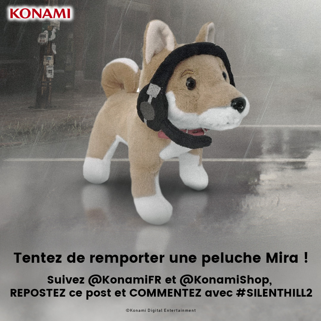 CONCOURS !
Gagnez l'une des quatre peluches Mira de SILENT HILL ! 🐶

Pour participer :
➕ Suivez @KonamiFR et <a href="/KonamiShop/">RED</a>
🔁 Respostez ce post
💬 Commentez avec #SILENTHILL2 

Le concours se termine le 31 octobre à 00:59. 

Termes et conditions : konami.com/games/eu/fr/to…