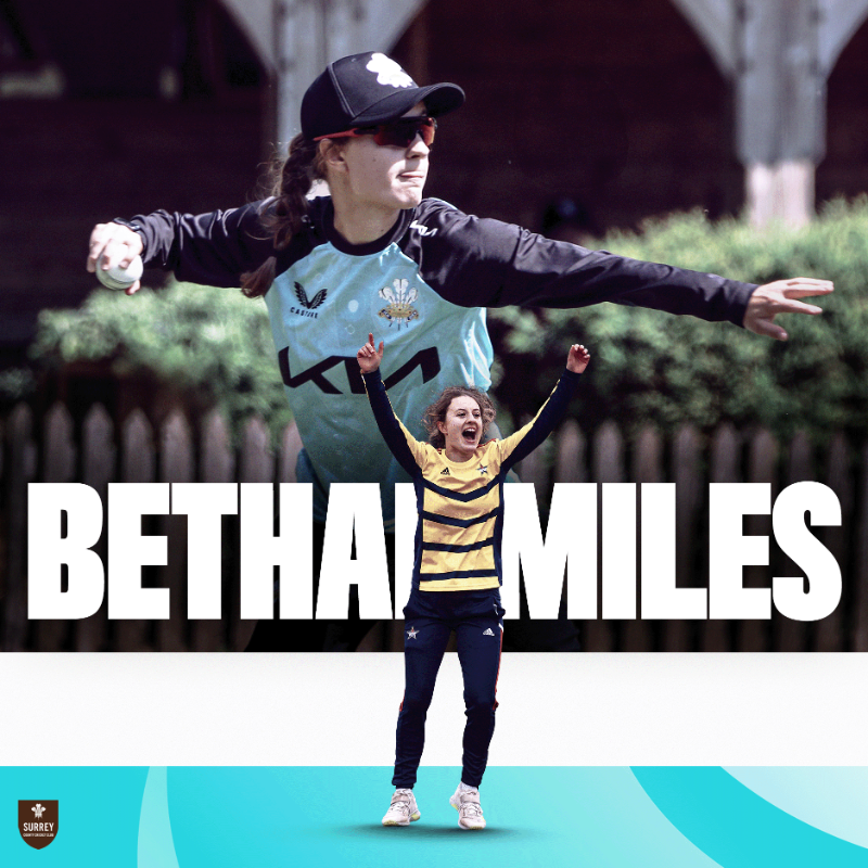 surreycricket's tweet photo. Four sign for Surrey from 2025 ✍️🪶

Priyanaz Chatterji, Charlotte Lambert, Bethan Miles, and Jemima Spence will be wearing Surrey colours next season 👏

This move brings the number of players contracted by the Three Feathers for next year to 18!

🤎 | #SurreyCricket