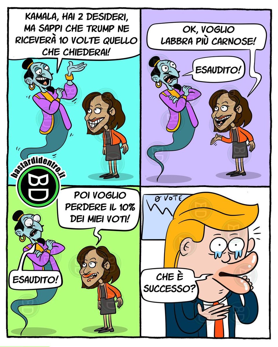bastardidentro's tweet image. A volte bisogna stare attenti a cosa si desidera, specialmente se anche i tuoi avversari politici ne trarranno vantaggio. Chiedere due desideri può portare a conseguenze inaspettate! 😅🧞‍♂️

#desideri #genio #KamalaHarris #DonaldTrump #politica #elezioni #USAElections