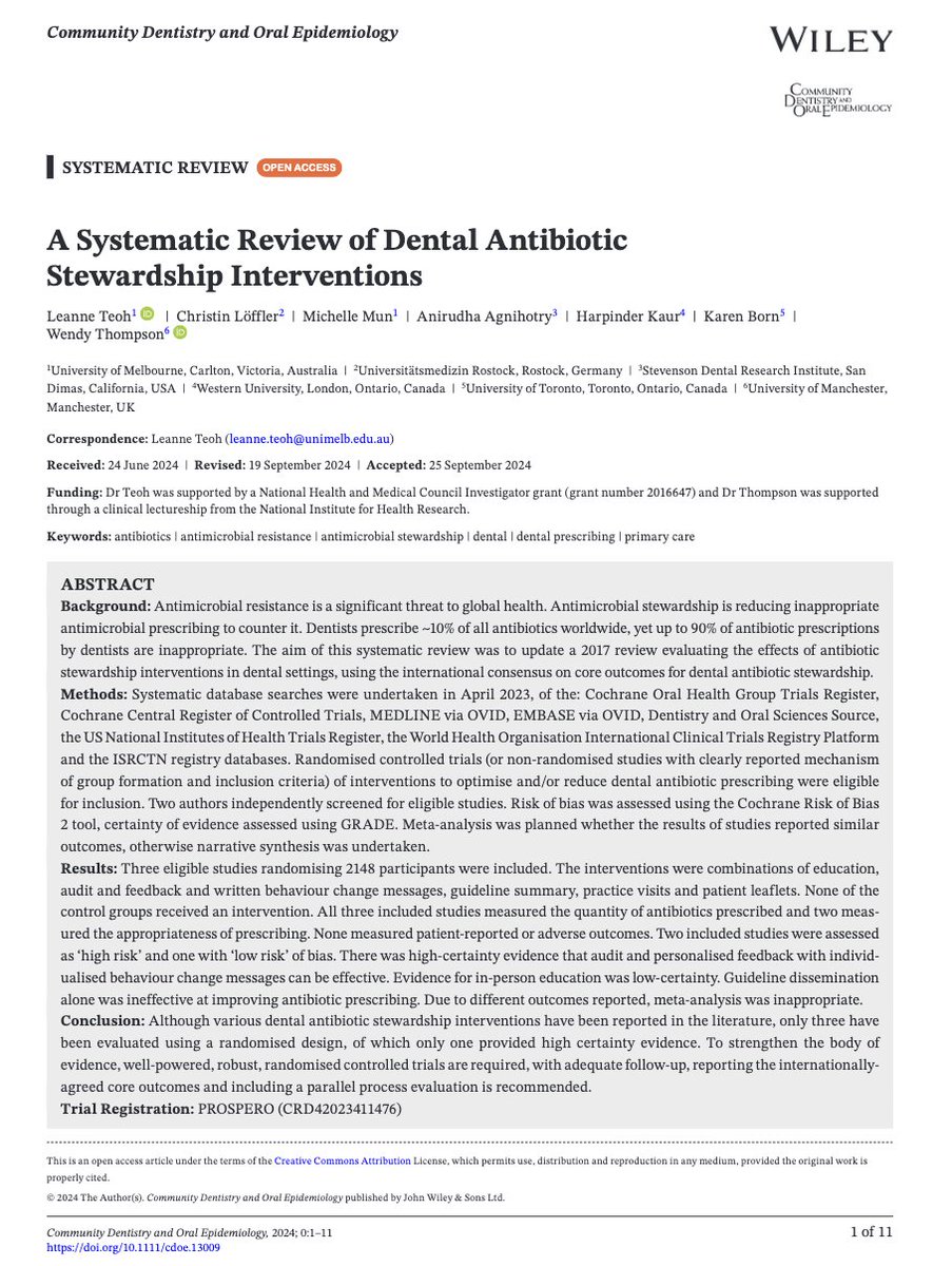 Antimicrobial resistance (ABR) is an increasing public health problem, and a significant threat to global health. Dentists prescribe around 10% of all antibiotics worldwide, yet up to 90% of antibiotic prescriptions are inappropriate. 

Antibiotic stewardship interventions to