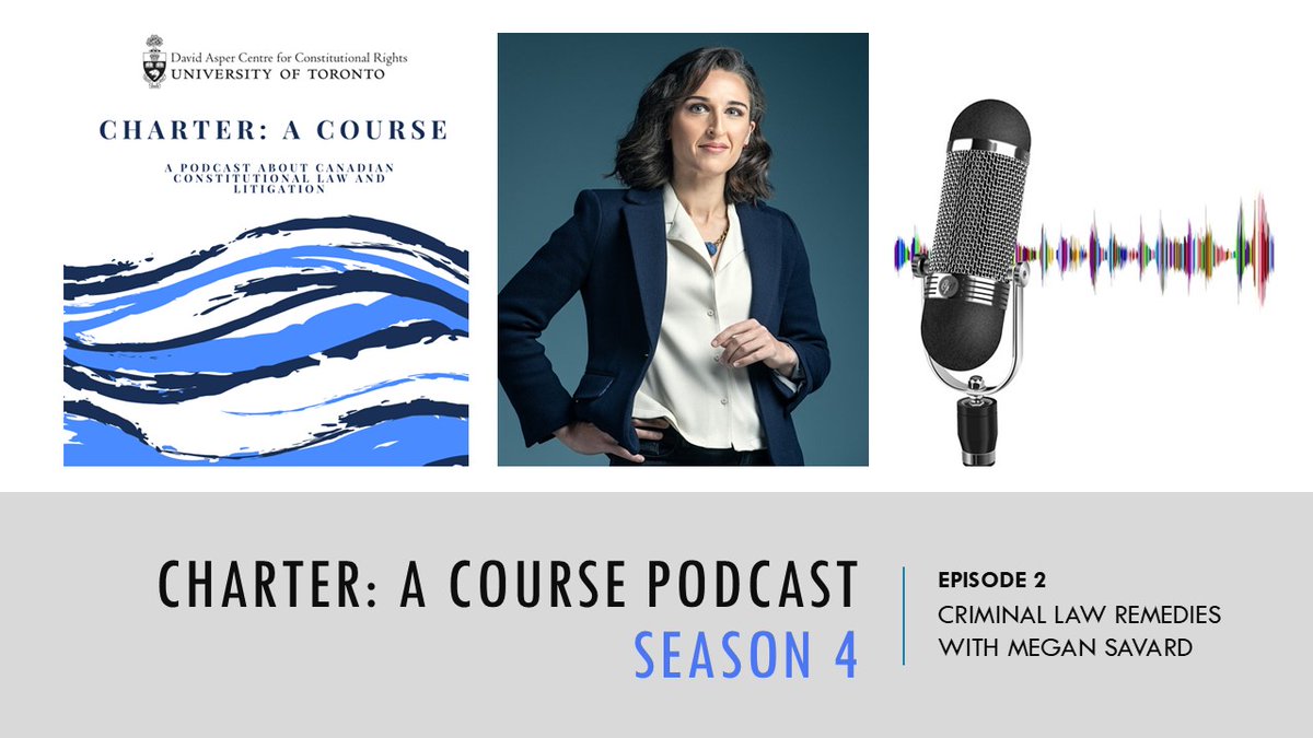 Asper Centre (@aspercentre) on Twitter photo 🎧🎙️PODCAST S4E2 is out today, featuring <a href="/megan__savard/">Megan Savard</a> who gives a mini master class in criminal law remedies‼️👏
LISTEN wherever you podcast or find it HERE: aspercentre.ca/charter-a-cour…
Reminder: Listen to Ep1 w/<a href="/UofTLaw/">U of T Law</a>'s Kent Roach for backgrounder on Constitutional Remedies. 🎧🎙️PODCAST S4E2 is out today, featuring <a href="/megan__savard/">Megan Savard</a> who gives a mini master class in criminal law remedies‼️👏
LISTEN wherever you podcast or find it HERE: aspercentre.ca/charter-a-cour…
Reminder: Listen to Ep1 w/<a href="/UofTLaw/">U of T Law</a>'s Kent Roach for backgrounder on Constitutional Remedies.