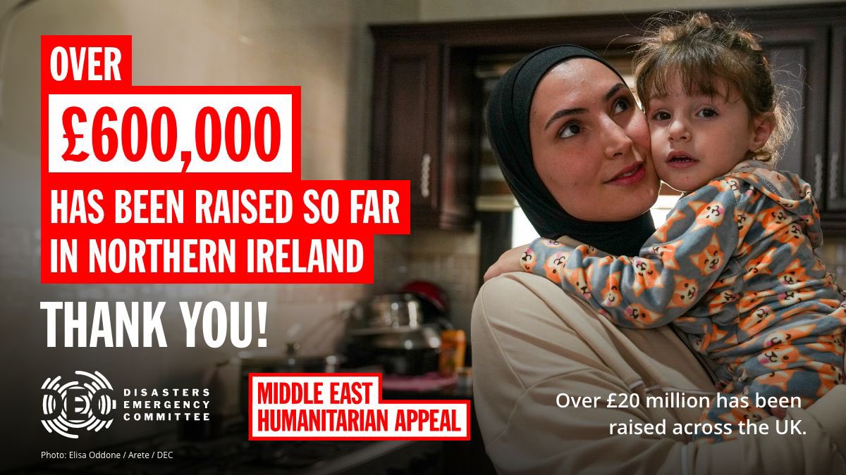 The Middle East humanitarian appeal by Disasters Emergency Committee has raised £600k in NI so far. Can we get it to £1m? Donate here: dec.org.uk