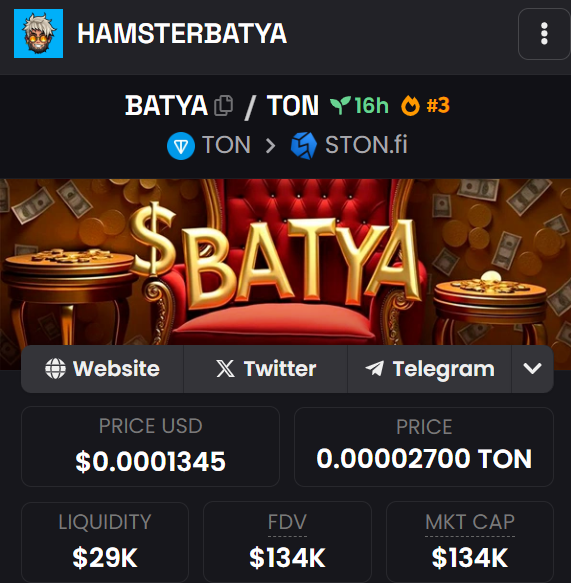 The token design on Dexscreener has been updated!

Today is the Birthday of the $BATYA token on Dex 🥳

Link: dexscreener.com/ton/eqcn6rdaud…