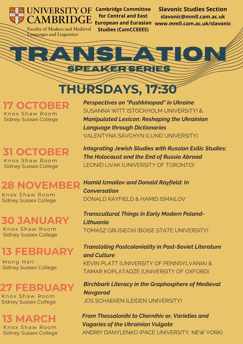 Join Cambridge's Slavonic Studies section for a wonderful series of lectures! The next one is 🎃this Thursday, October 31 🎃