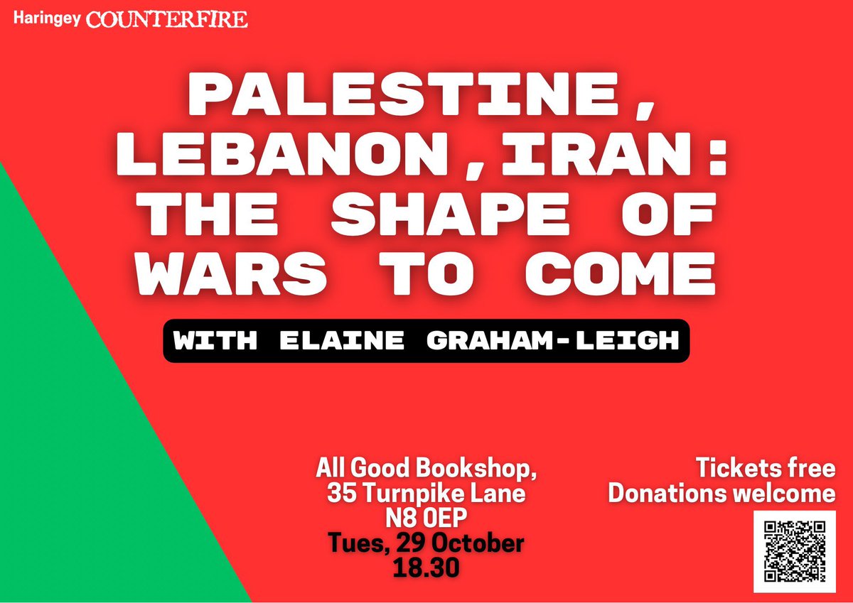 TOMORROW: With Israel driving relentlessly towards a new war, we look at where escalation in the Middle East might be heading -- and what the anti-war movement can do to stop it. Introduced by author and activist Elaine Graham-Leigh.

Register here: eventbrite.co.uk/e/palestine-le…