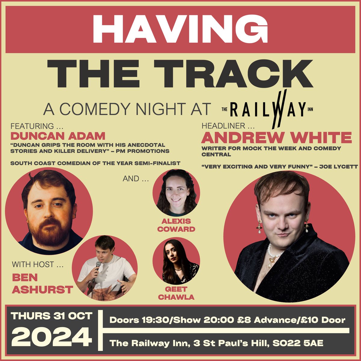 BenMorgan1995's tweet photo. 🎃🎤 THIS THURSDAY 🎤🎃

Having the Track Comedy returns to the @railwaylive on Thursday 31st October 🚂🎃👻

Join us in Platform 2 for a hilarious, spooky evening, headlined by the INCREDIBLE @StandUpAndrew 👌🏼

Still a few tickets left: https://t.co/eecUnWznVX https://t.co/YfK7PNCv5K