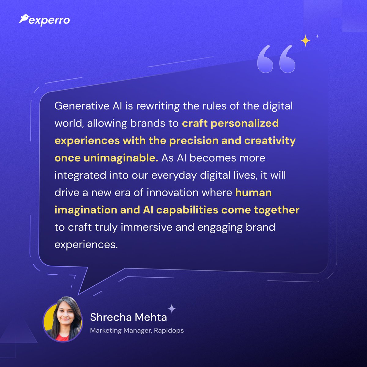 ExperroDxp's tweet image. #InsideExperroMinds, today we have @Shrecha Mehta sharing her vision of the digital world and Generative AI! 🌐✨

From big ideas 💡 to everyday insights, our team is what makes the magic happen at #Experro! 🎉🤝

#TeamThoughts #Innovation  🚀💪