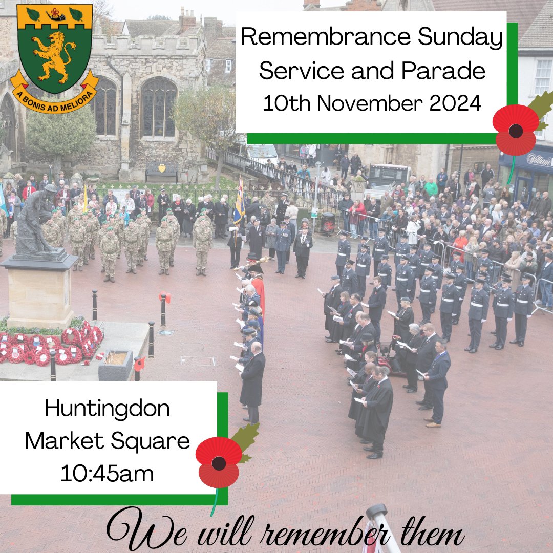 Huntingdon Town Council (@huntingdon_town) on Twitter photo Join us for Remembrance Sunday on 10th November 2024 to honour those who sacrificed for our freedom. Wreath-laying at 10:45am at the Thinking Soldier statue, followed by a parade on High Street. Organised with RAF Wyton & the RAF Wyton Voluntary Area Band. #LestWeForget Join us for Remembrance Sunday on 10th November 2024 to honour those who sacrificed for our freedom. Wreath-laying at 10:45am at the Thinking Soldier statue, followed by a parade on High Street. Organised with RAF Wyton & the RAF Wyton Voluntary Area Band. #LestWeForget