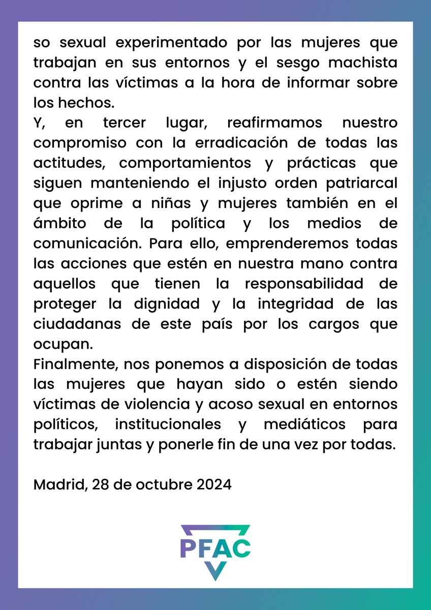 feministas_cong's tweet photo. Comunicado del Partido Feministas al Congreso ante el escándalo protagonizado por Íñigo Errejón, Sumar y Más Madrid https://t.co/uTJdWtKhTa