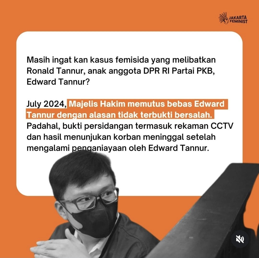 a femicide perpetrator (happens to be the son of a congressman) in indonesia bribed the judges on his case &amp; those judges declared him not guilty back in july 2024, despite strong evidences such as cctv footages. this is the reality of women in indonesia.

instagram.com/p/DBqppxsy_zo/…