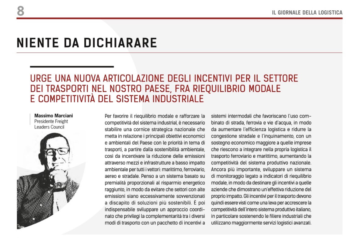 FreightLeaders's tweet photo. ✍🏻 URGE UNA NUOVA ARTICOLAZIONE DEGLI #INCENTIVI PER IL SETTORE DEI #TRASPORTI NEL NOSTRO PAESE, FRA EQUILIBRIO MODALE E COMPETITIVITÀ DEL SISTEMA INDUSTRIALE. 

Come ogni mese, su @GDL_logistica, l’editoriale a cura del presidente FLC @MMarciani. 

Leggilo qui 👇🏻 https://t.co/dRgADWTQ3z