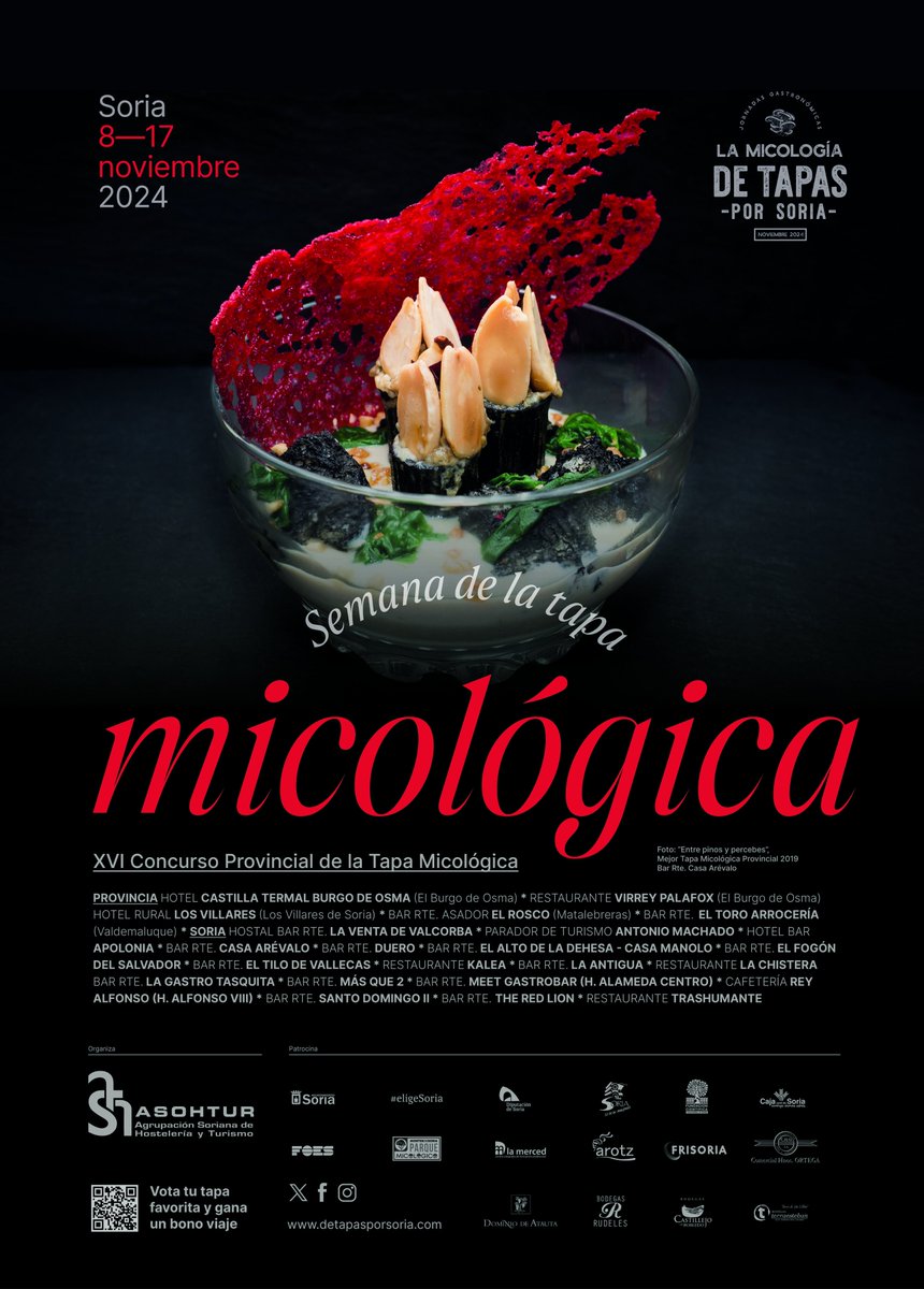 Ya estamos listos para la cita gastronómica más popular y exquisita del otoño de Soria. Prepárate para la Semana de la #TapaMicológicadeSoria2024.