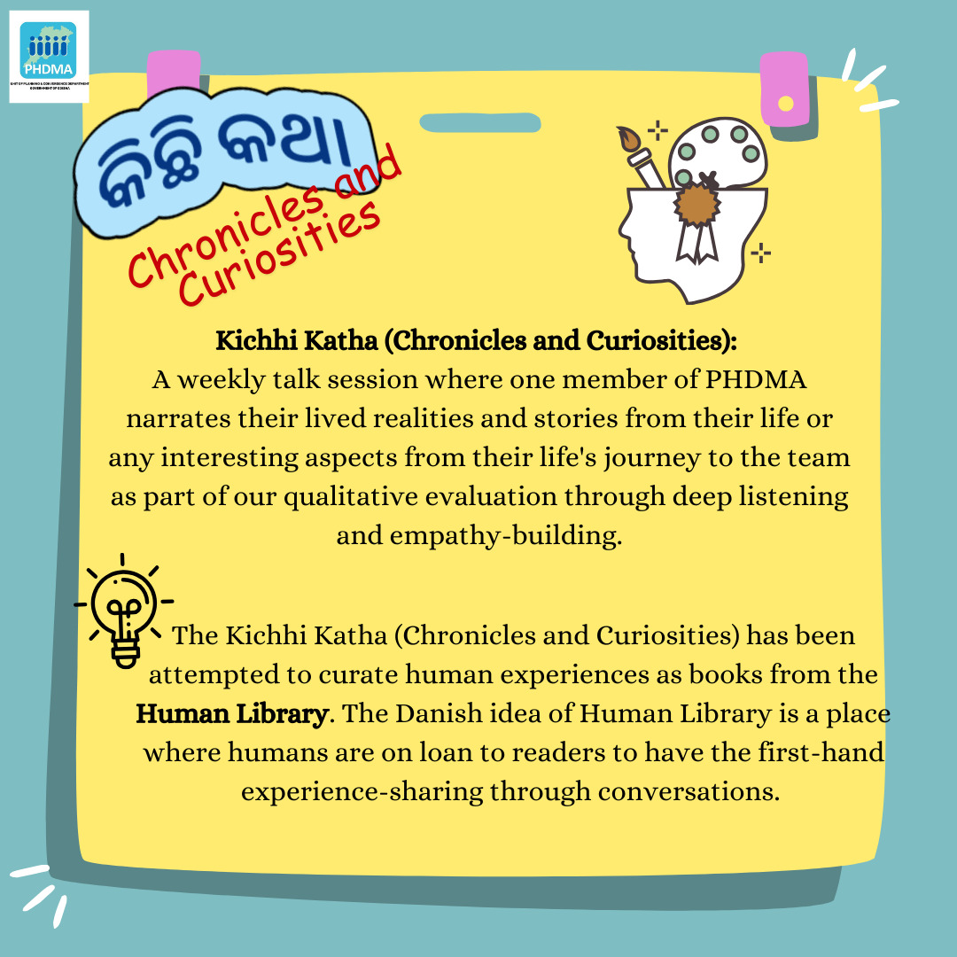 PhdmaO's tweet image. Kichhi Katha (Chronicles and Curiosities): A weekly talk session where one member of PHDMA narrates their lived realities and stories from their life or any interesting aspects from their life&apos;s journey to the team,... (1)

  #KichhiKatha #ChroniclesAndCuriosities #HumanBook
