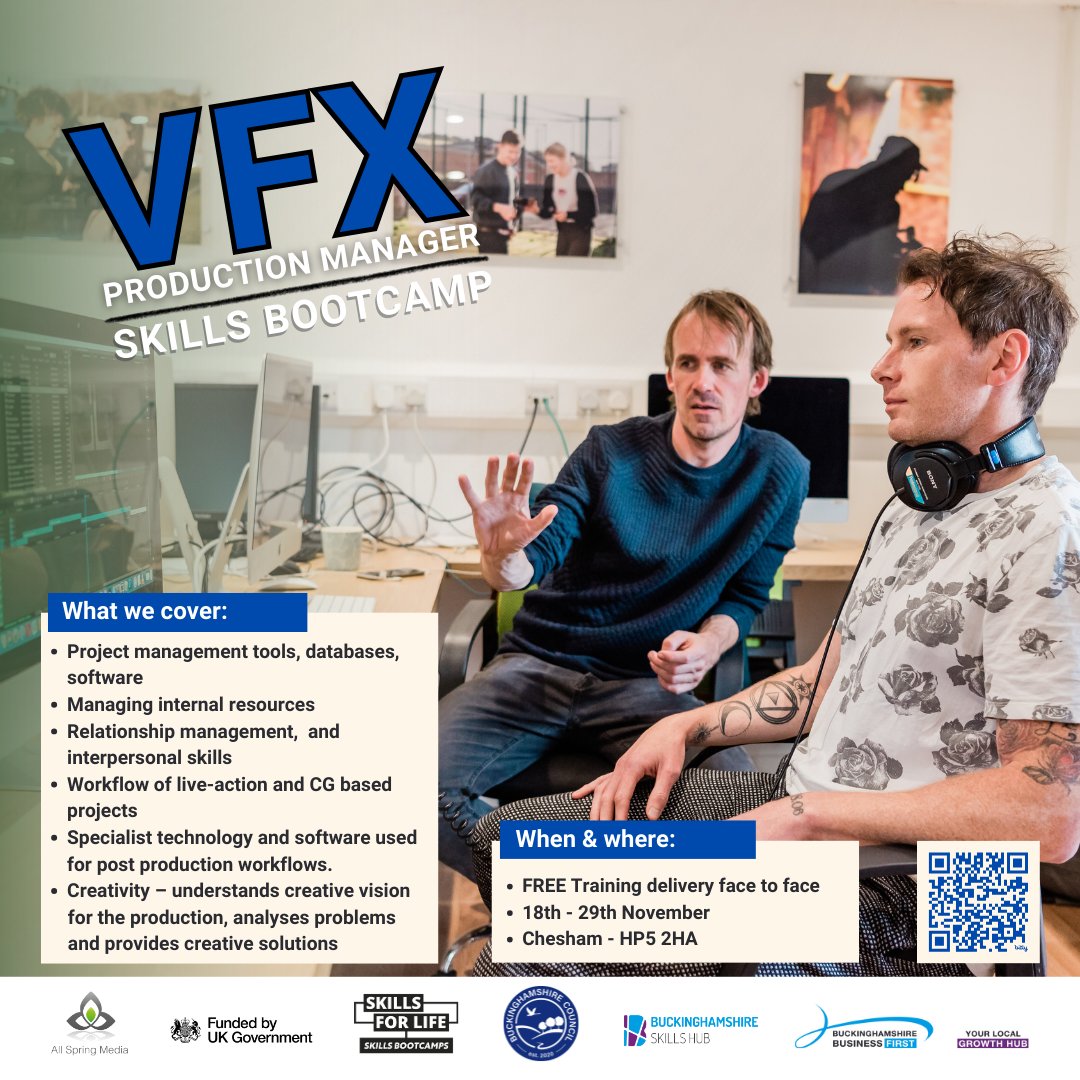 AllSpringMedia's tweet image. Our New and Free -VFX Production Manager Skills Bootcamp- is still OPEN for APPLICATIONS!
🗓 Dates: 18th - 29th November
📍 Location: Chesham, HP5 2HA
🔗 Apply Now: bit.ly/4h41yVs 
🚀 Recruitment is ON – apply as soon as possible!