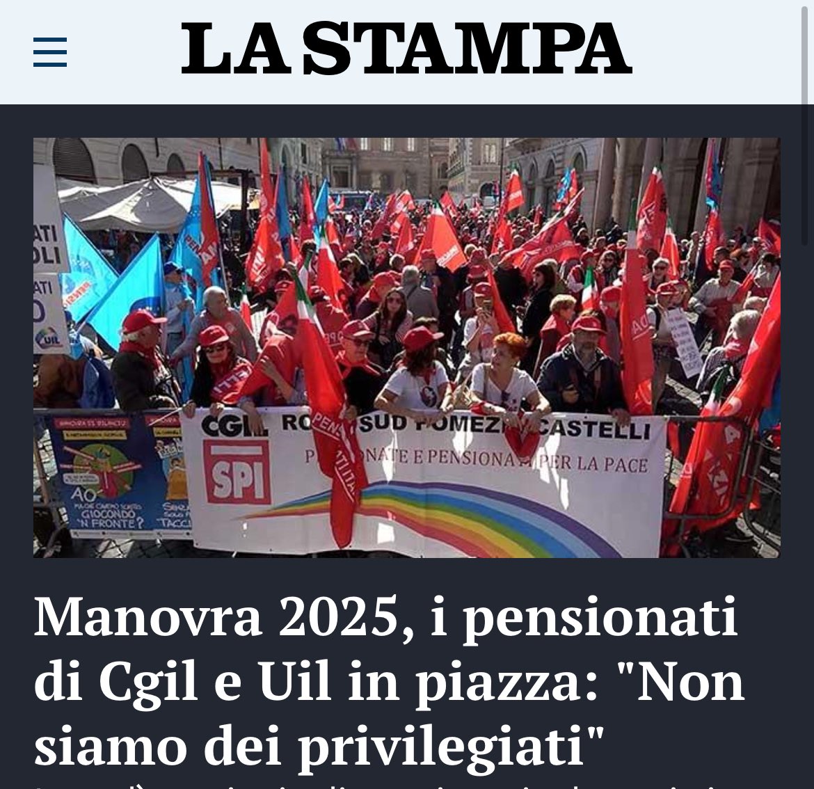 Nella #leggedibilancio per i soliti noti ci sono sgravi e condoni. Ai pensionati 10 centesimi in più al giorno. Dal governo una presa in giro inaccettabile per milioni di italiani. Oggi siamo al fianco i sindacati per chiedere più rispetto e tutela per i #pensionati