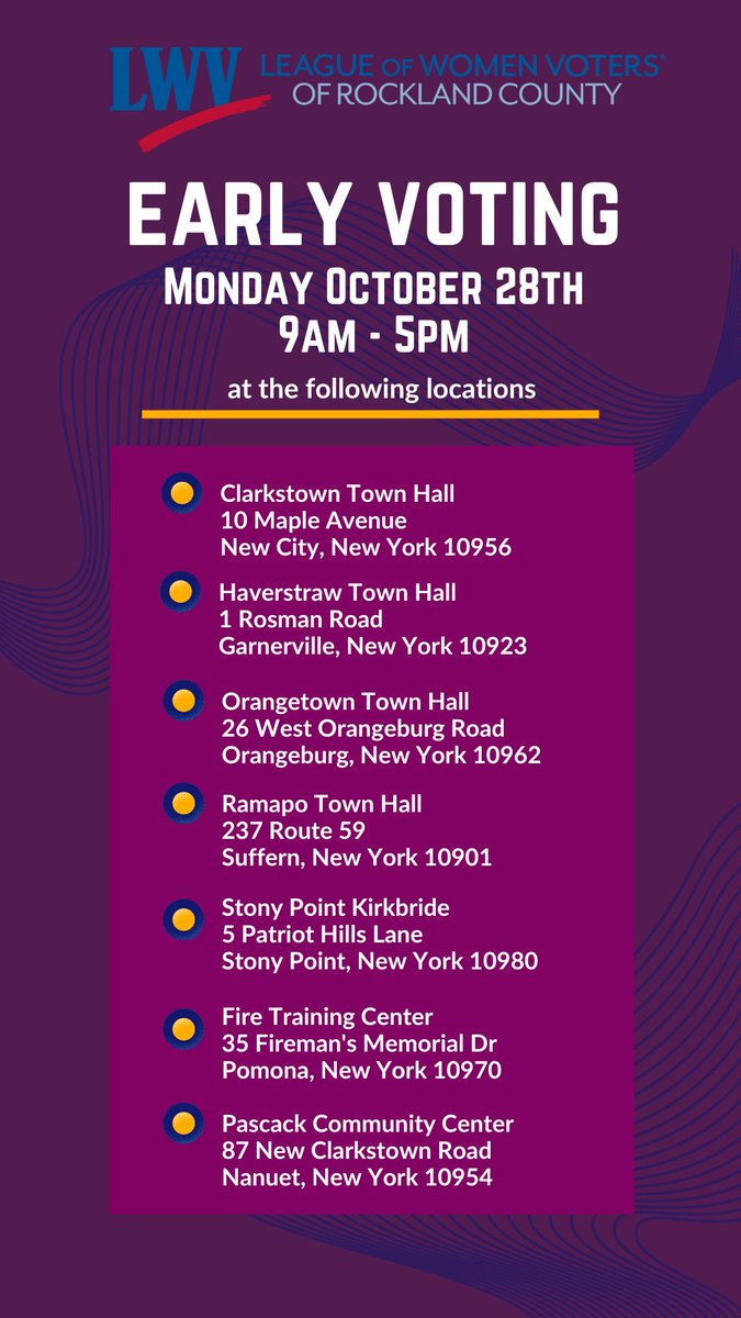 rcdcdems's tweet photo. EARLY VOTING TODAY! 🗳️ Schedule and locations for Rocklanders. ⤵️ 

@ us your "I Voted" selfies, and we'll repost them here! #NY17 https://t.co/FprlmbNLP9