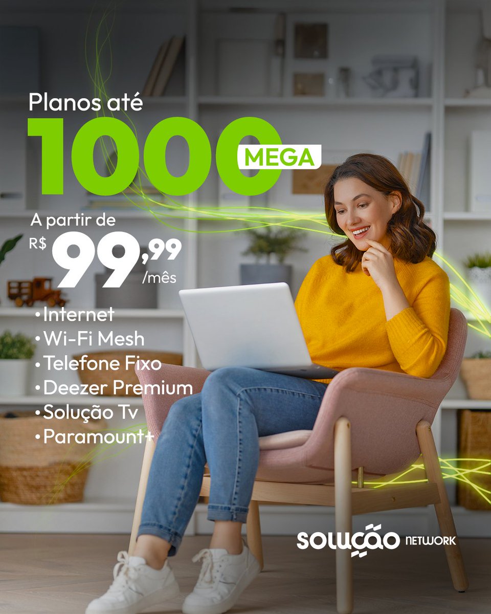 Sua casa merece a melhor internet! Nossos planos de internet oferecem até 1000 megas de velocidade, a partir de R$99,99. Não perca essa chance!
Acesse solucaonetwork.com
Ligue: 0800 800 3900 Ou entre em contato pelo WhatsApp: (44) 3900-0000 | (67) 3910-0000

#Internet