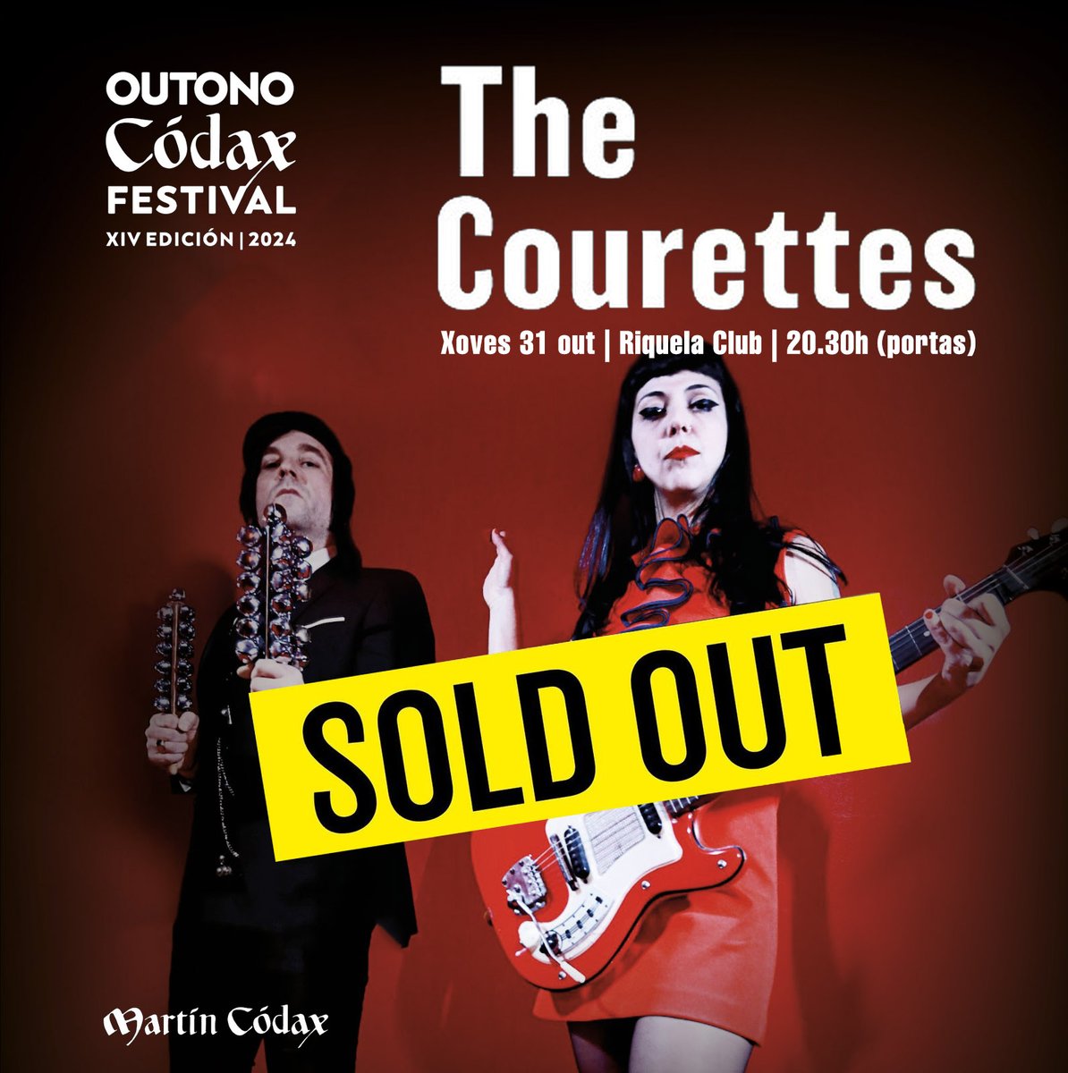 Segundo SOLD OUT desta edición do <a href="/OutonoRockFest/">OutonoCódaxFestival</a> 
Esgotadas as entradas para o concerto deste xoves no Riquela
Lembra que apenas quedan dispoñibles 20 abonos para os 4 concertos da Capitol. Podes mercalos en A Reixa-Matrioska, salacapitol.com e ataquilla.com