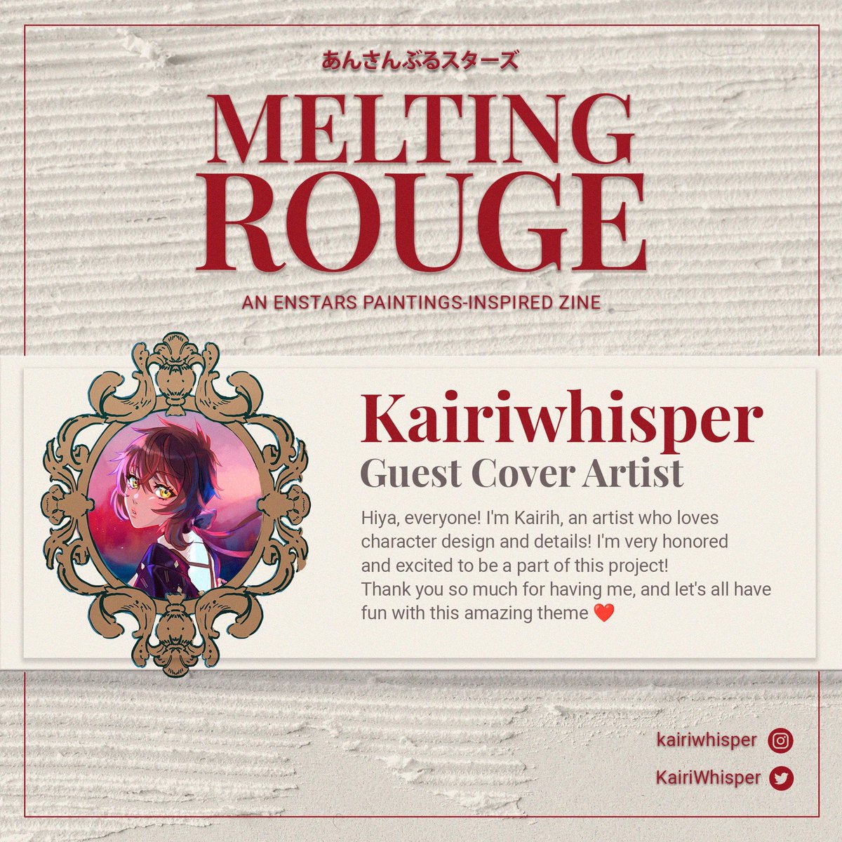 🖼 GUEST ARTIST SPOTLIGHT 🖼

And the next artist to join our gallery is the talented <a href="/KairiWhisper/">Kairi ☕️ カイリ</a> ! ✨️
ARTIST APPS: forms.gle/EiQPU6ifwV7Qq5…

An Enstars Unofficial Fanzine that delves into the realm of Historical Paintings 

🏷: #ensemblestars #enstars #あんスタ #fanzine