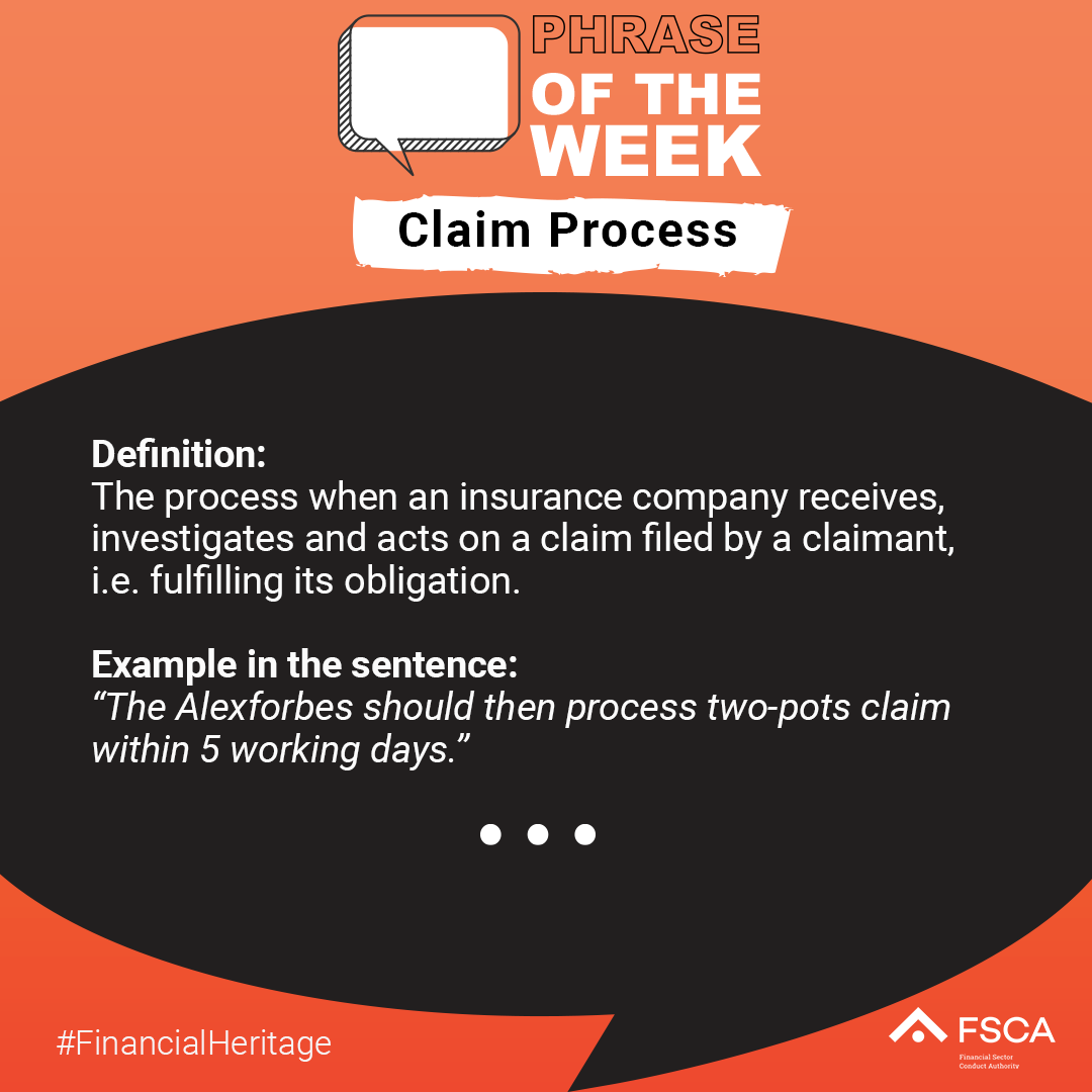 fscasouthafrica's tweet photo. This #PhraseoftheWeek is one you might hear when dealing with insurance. Understand the meaning of the term Claim Process and its translation in all 11 official languages. https://t.co/nLV5DWlpx4