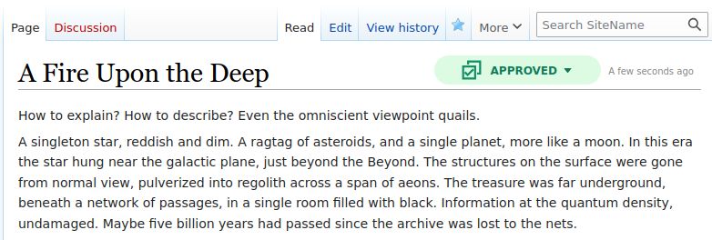 Control the quality of your wiki pages or increase trust in your #KnowledgeBase.

Approve pages, assign approvers to categories, view your approval requests, see who approved what and when, and more.

Check out our new #OpenSource #MediaWiki extension Page Approvals