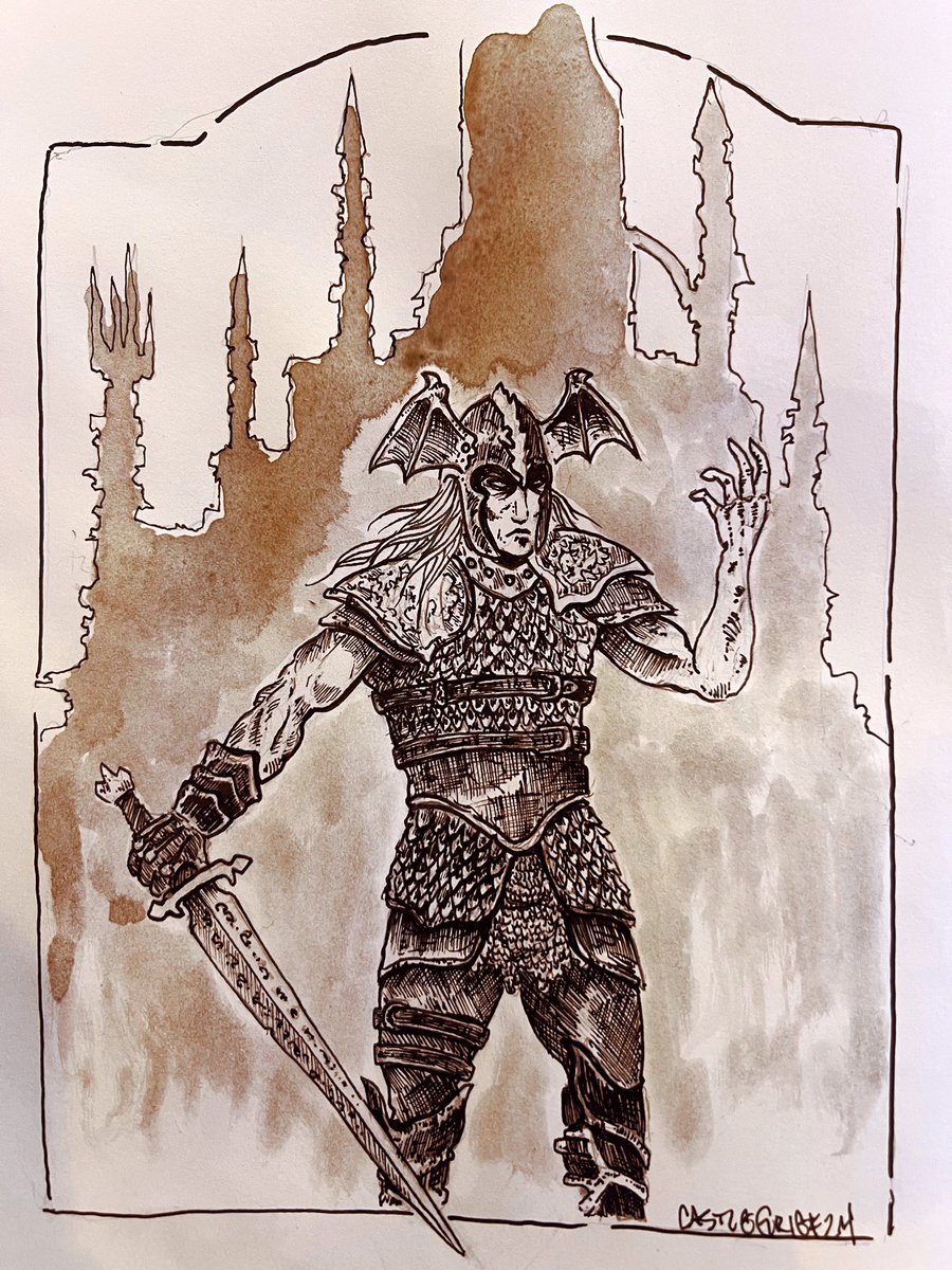 Elric of Melniboné. 

Fountain pen and inkwash on heavy paper.