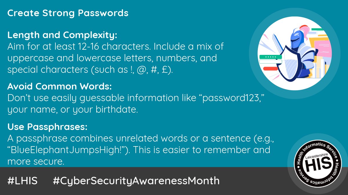 Using a strong password consisting of passphrases and special characters could make a difference in the world of #CyberSecurity🔐

Have a look at our top tip below⤵️

Have a look at our cyber security services here tinyurl.com/3xfabkvz 

#CyberSecurityAwarenessMonth  
<a href="/LPTnhs/">Leicestershire Partnership NHS Trust</a>