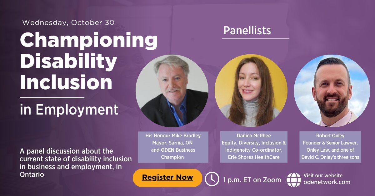 Last call to register for this! Happening Wed at 1 p.m. Our big wrap-up event of #NDEAM24 #DEAM. Going to be a great Zoom panel discussion about the current state of disability inclusion in business, in Ont! bit.ly/4eyNqC4 #EngageTalent #ChampioningDisabilityInclusion