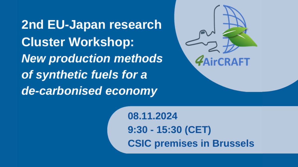 🗓️On 8/11 the 2nd EU-Japan research Cluster Workshop: New production methods of synthetic fuels for a de-carbonised economy will be held in Brussels, 🇧🇪. Register to connect &amp; exchange knowledge on innovative new synthetic fuels production methods.
👉 t.ly/YI3wp.