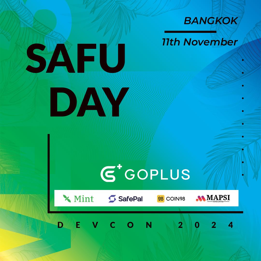 GoPlusSecurity's tweet photo. Get Ready for SAFU Day! 🤜🤛

We are super stoked to host this launch party in collaboration with @safepal, @coin98_wallet, @Mint_Blockchain & Mapsi!

Secure your spot and celebrate never getting REKT again🔥

RSVP is required! 👇

https://t.co/aAVucTQ5DY