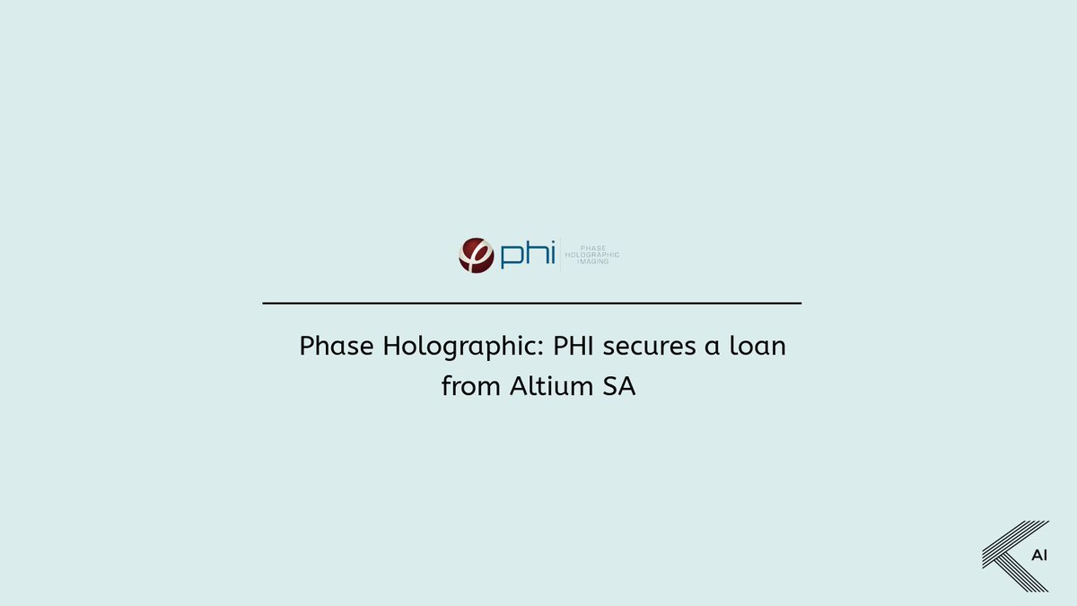 1/4
Phase Holographic Imaging PHI AB har säkrat ett lån på 7 miljoner SEK från huvudägaren Altium SA. Lånet har en ränta på 1,5 % per månad och förfaller den 30 juni 2025. Diskussioner om långsiktig finansiering pågår.

$PHI
