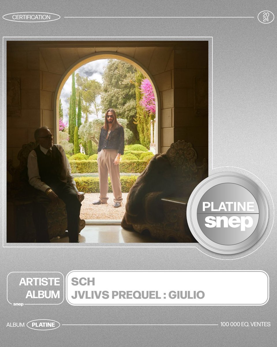L’album « JVLIVS Prequel : Giulio » de SCH est certifié Platine ! 💿

100 000 équivalents ventes 📈

Bravo ! 👏