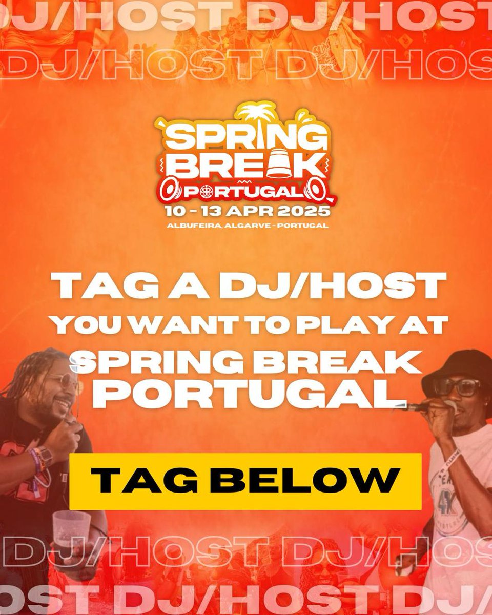 ✨️ 𝗧𝗔𝗚 𝗬𝗢𝗨𝗥 𝗙𝗔𝗩𝗢𝗨𝗥𝗜𝗧𝗘 𝗗𝗝 🎧  𝗦𝗣𝗥𝗜𝗡𝗚 𝗕𝗥𝗘𝗔𝗞 𝗣𝗢𝗥𝗧𝗨𝗚𝗔𝗟 𝟮𝟬𝟮𝟱 🇵🇹

We're looking for DJs to come join us in Portugal for Spring Break Portugal! 🇵🇹🎶 Tag them! 

And if you're a DJ, follow us and comment, "🎧" and we'll be in touch asap!