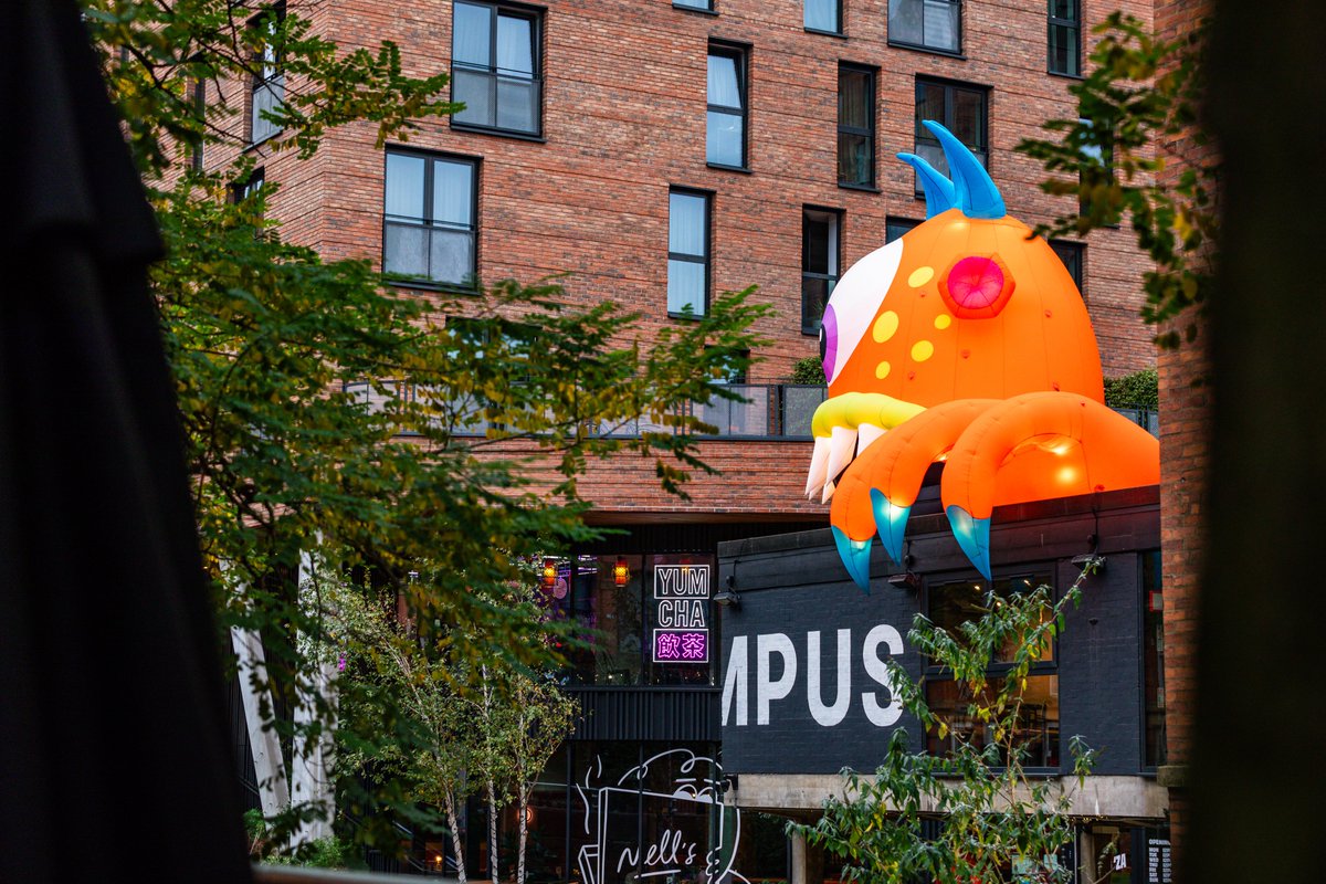 HalloweenMcr's tweet photo. Caught red-handed, KRAMPUS chomping his way into @KampusMCR 

Spot all 16 around the city until Thursday 31st Oct

Monsters by @Filthylukerart  + Designs in Air 
📷 @thevainphotos https://t.co/uUu3ZRrW0K