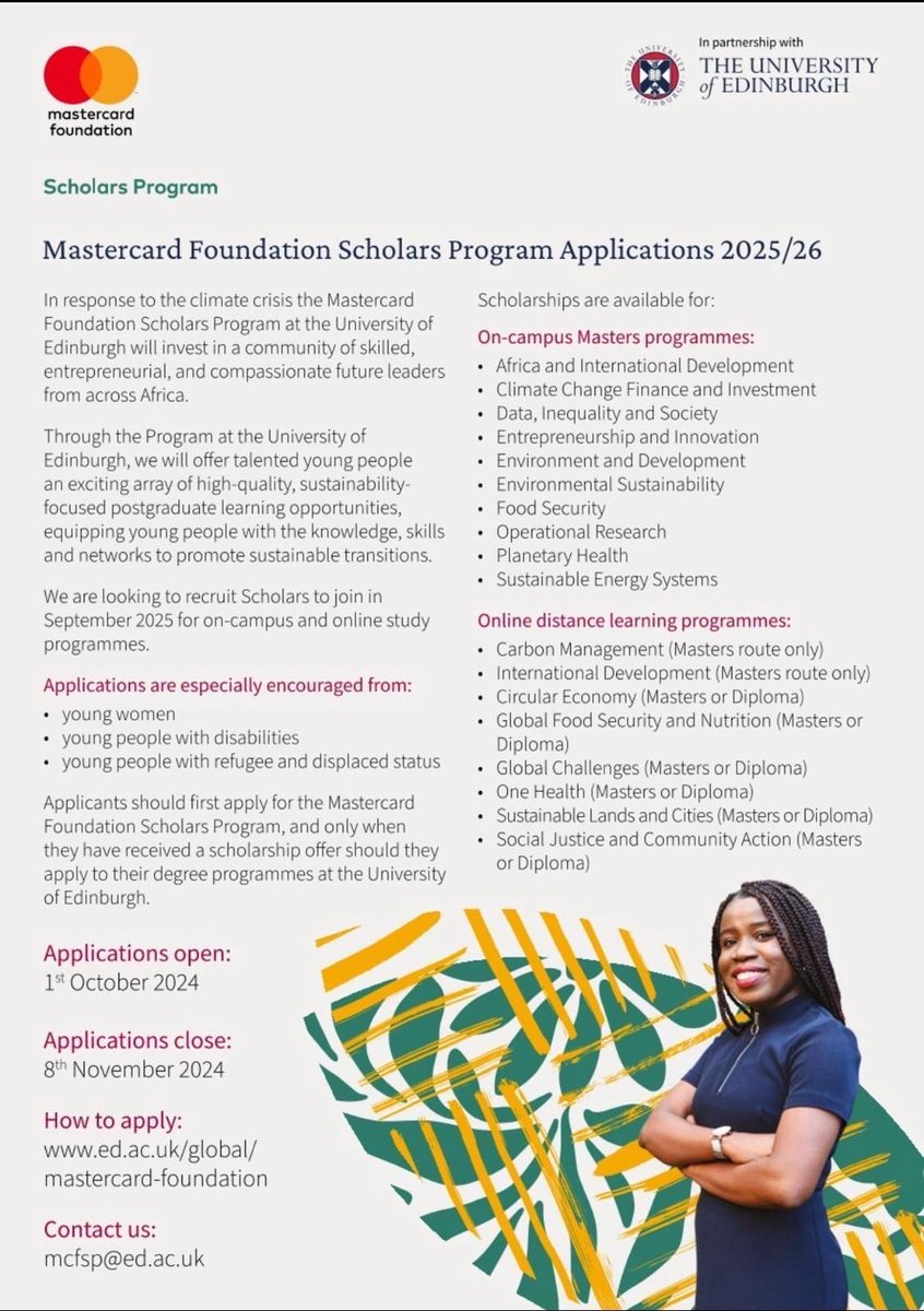 IamDennisOtieno's tweet image. Mastercard Foundation Scholarships are now open.