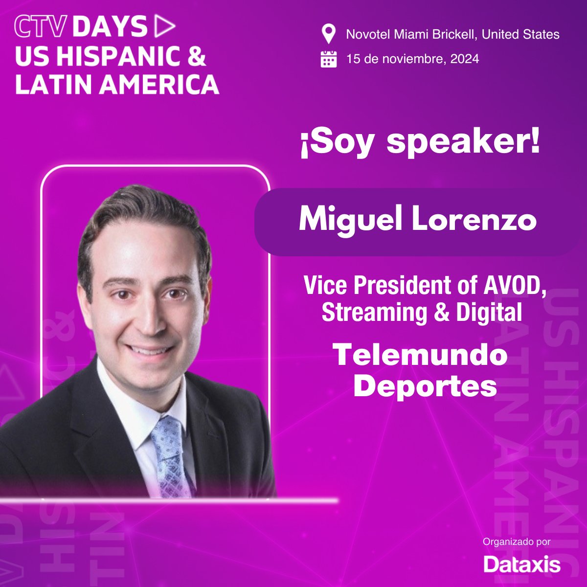 Miguel Lorenzo, Vice President of AVOD, Streaming &amp; Digital de <a href="/TelemundoSports/">Telemundo Deportes</a> participará del panel "Streaming de deportes en vivo: ¿cuál es el plan de juego?"  de #CTVDays US Hispanic &amp; Latam.

Regístrate ahora:
lnkd.in/eDf2EH5E