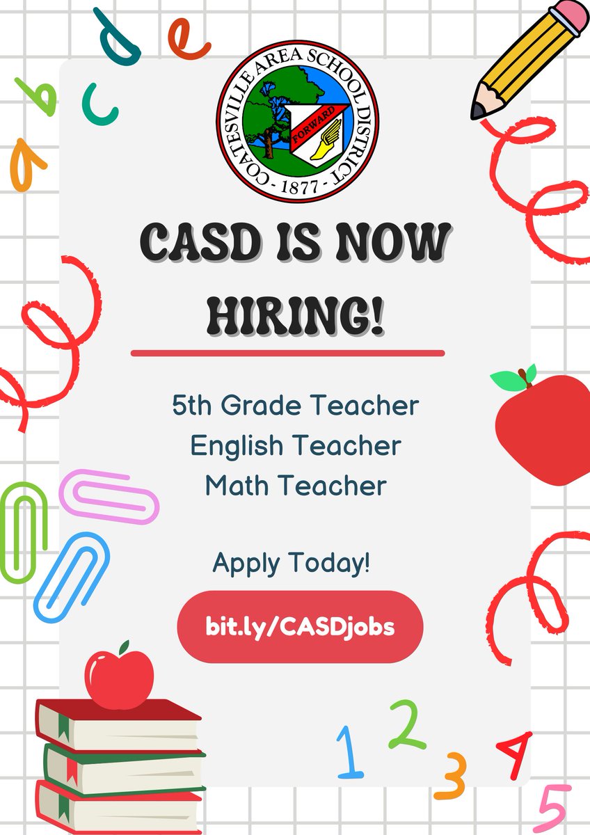 CASD is hiring! Join our team and apply at bit.ly/casdjobs today! #casdjobs #NowHiring